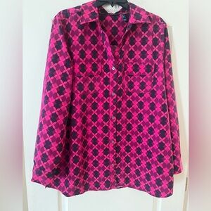 D&Co Signature Chic Vibrant Pink Patterned Button Down Shirt Women’s Large
